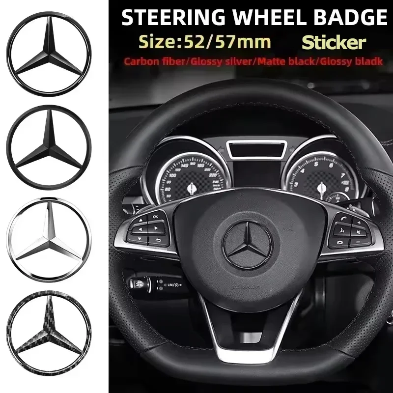 52/58mm Car Steering Wheel Center Sticker for Mercedes Benz W205 W212 W213 W246 C180 W167 W166 W176 A B C E Class GLE GLK