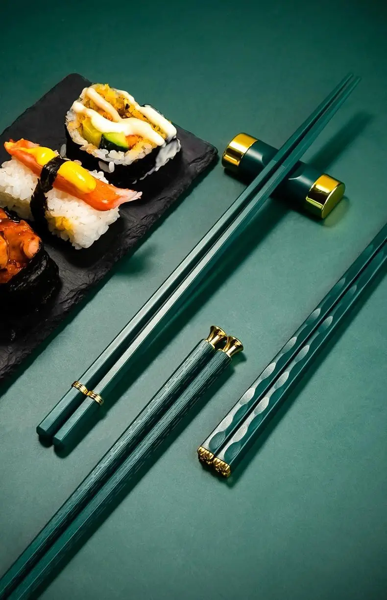 Elegant Green & Gold Chopsticks Set, 24cm Fiberglass Construction, High Toughness & Wear Resistant, Stylish Tableware Gift