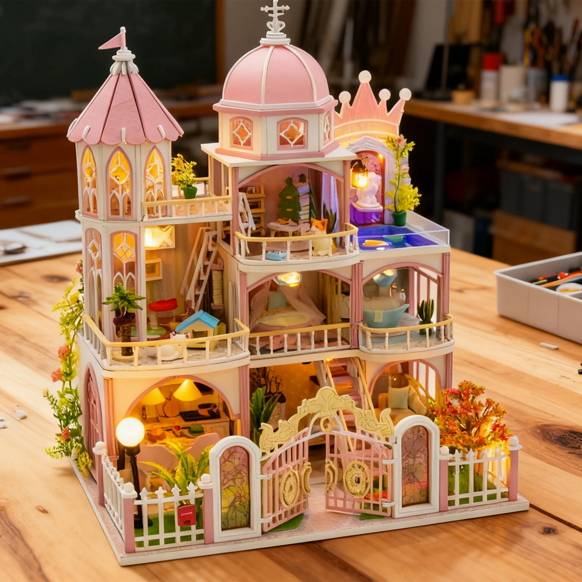 NEW DIY Wooden Windsor Castle Big Casa Figurines Miniatures Assembled Villa for Friends Birthday Gifts Home Decoration Crafts