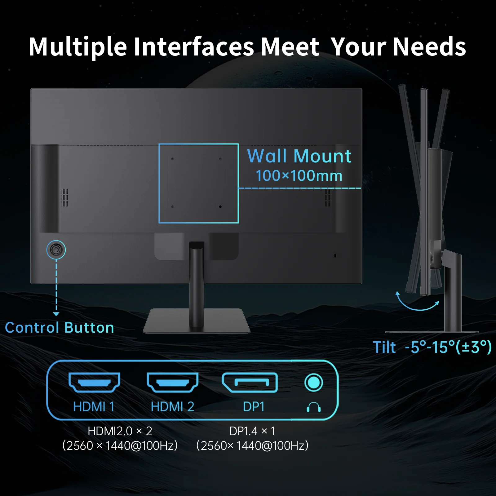 Monitor Komputer KTC 32 Inci 2K, Monitor IPS 1440p dengan Bezel Ultra-Tipis, HDR10, Freesync/G-sync, Port HDMI/DP