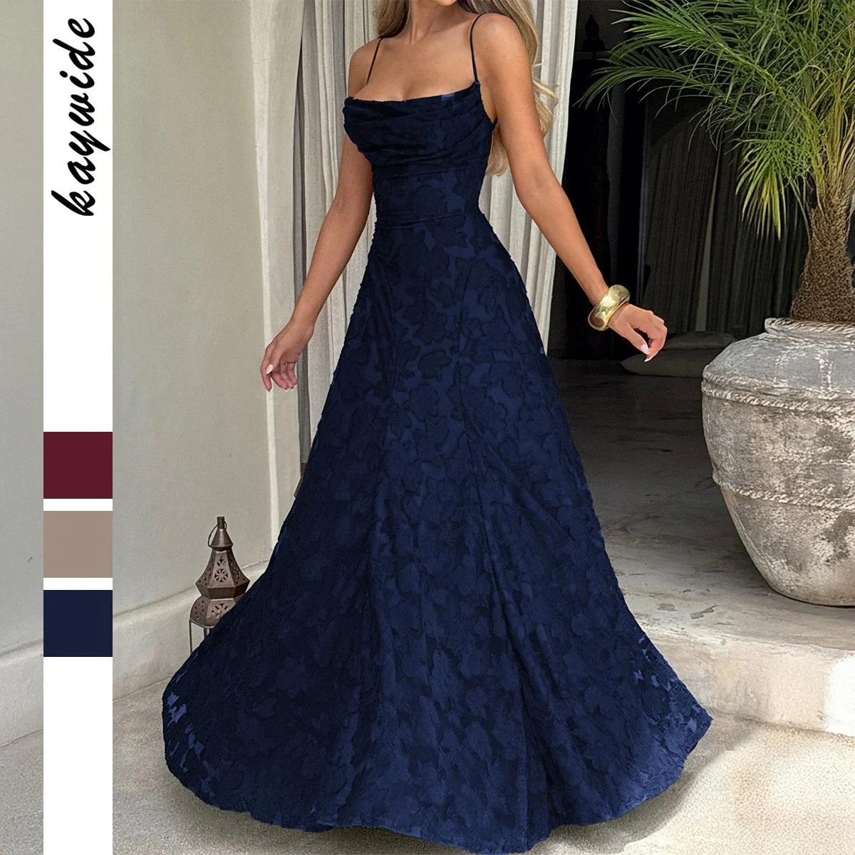 

Elegant Long A-Line Dress Women's Summer Autumn Winter Elegant Atmosphere Strapless Gown City Walk Three-Tenths Sleeve Dress