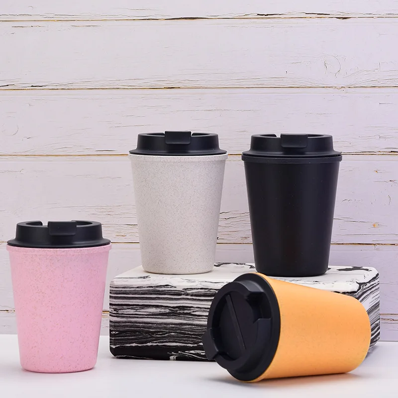 Portable Double Plastic Water Cup, Mini Wheat Straw, Home Carry-on, Car Multi-purpose Coffee Cup, Modern Simple, 350ml