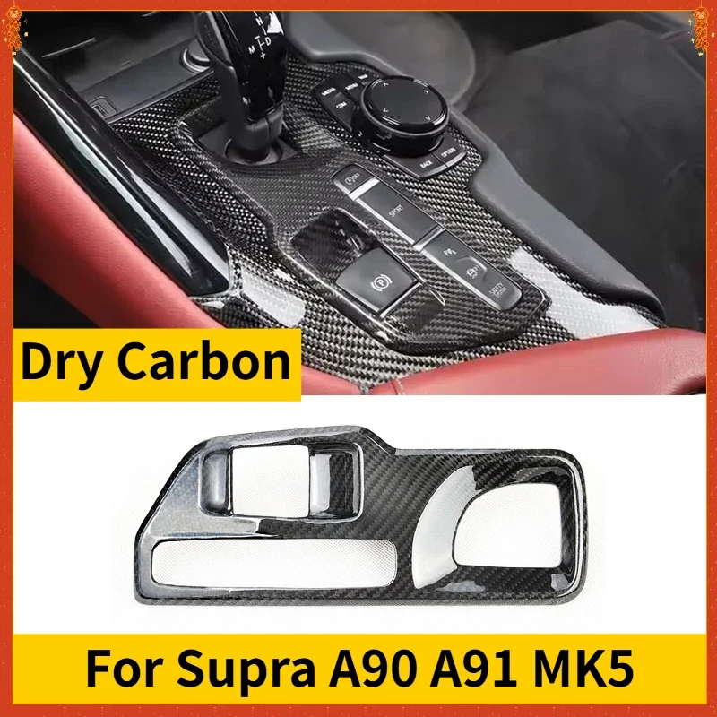 

For Toyota GR Supra A90 A91 MK5 Real Dry Carbon Fiber 19-24 Gear Shift Panel Trim Cover Anti-Scratch Protector Frame Accessories