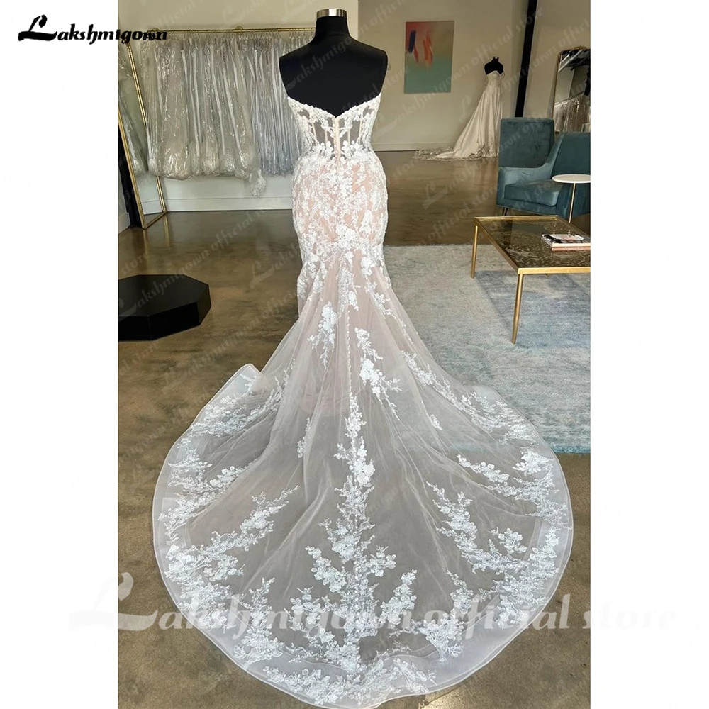 Lakshmigown-vestido de novia con Apliques de encaje para mujer, traje de sirena/trompeta con escote Corazón, corte sirena, 2024