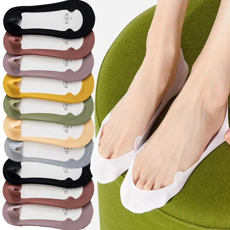 5/1pairs Women Socks Summer Thin Solid Lightweight & Breathable Low Cut Invisible Boat Sock Soft Non-slip Comfortable Sox