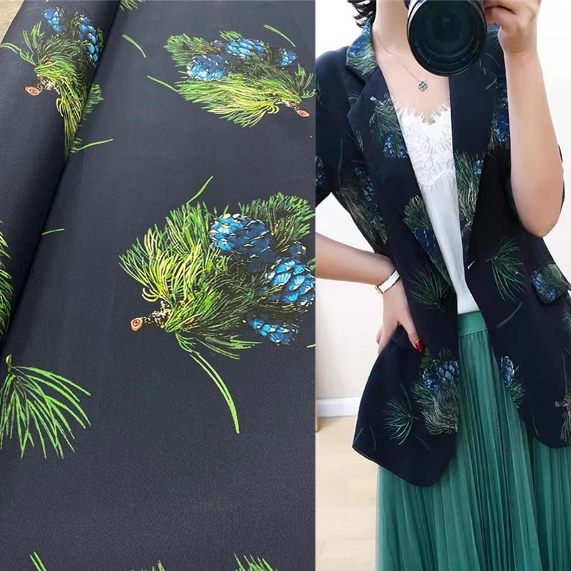 

New Fashion Navy Blue Bottom Pinecone Silk Stretch Heavy Crepe Fabric Suit Jacket Skirt Clothing Sewing Charmeuse Fabric Twill