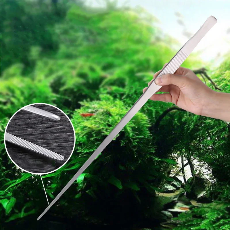 48cm Long Stainless Steel Forceps Curved Straight Lengthened Tweezers Fish Tank Aquatic Plants Tools Birds Reptile Feeding Tongs