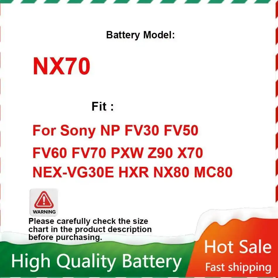 For Sony NP FV30 FV50 FV60 FV70, Pxw Z90 X70 Nex-VG30E Hxr NX70 NX80 MC80 Video Camera Battery 3900Mah High-Quality