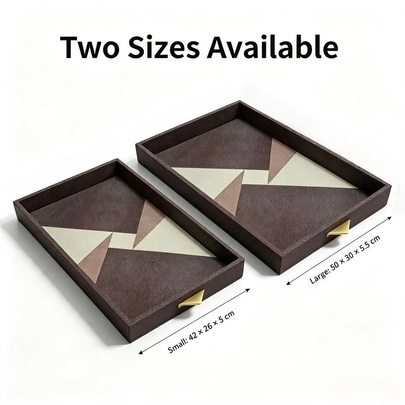Geometric Pattern Leather Serving Tray Rectangular Decor Storage Tray Coffee Cosmetic Jewelry Organizer Tray Bedroom Bathroom