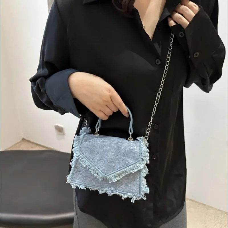Fashion Envelope Frayed Edge Top Handle Bag with Flap Closure Chain Strap Crossbody Bag , Versatile for Everyday Shoulder Purse