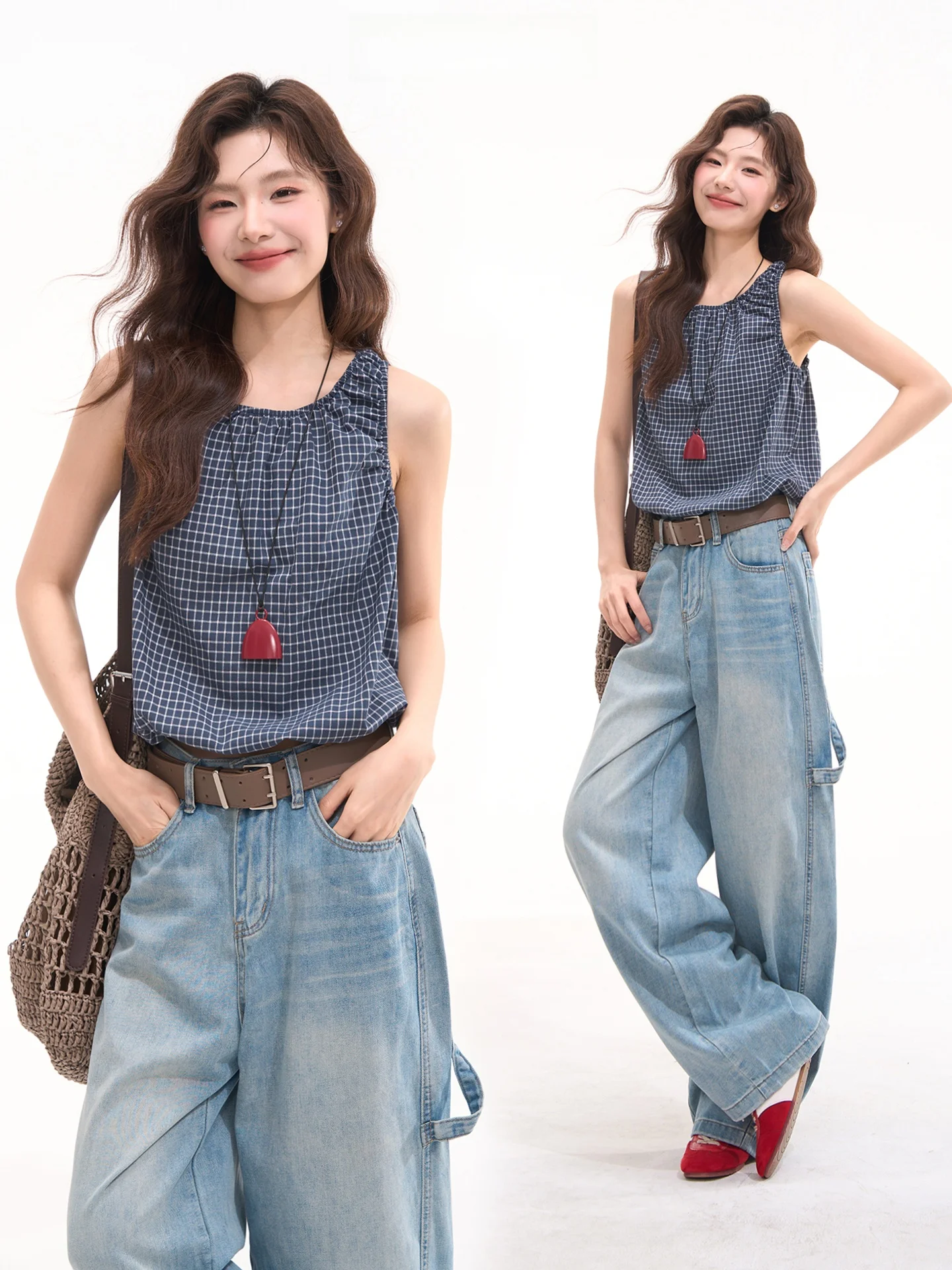 

Женская повседневная рубашка-жилетка Heme Galaxy Journey в клетку, летняя универсальная рубашка простого дизайна из хлопка с круглым вырезом и короткими рукавами