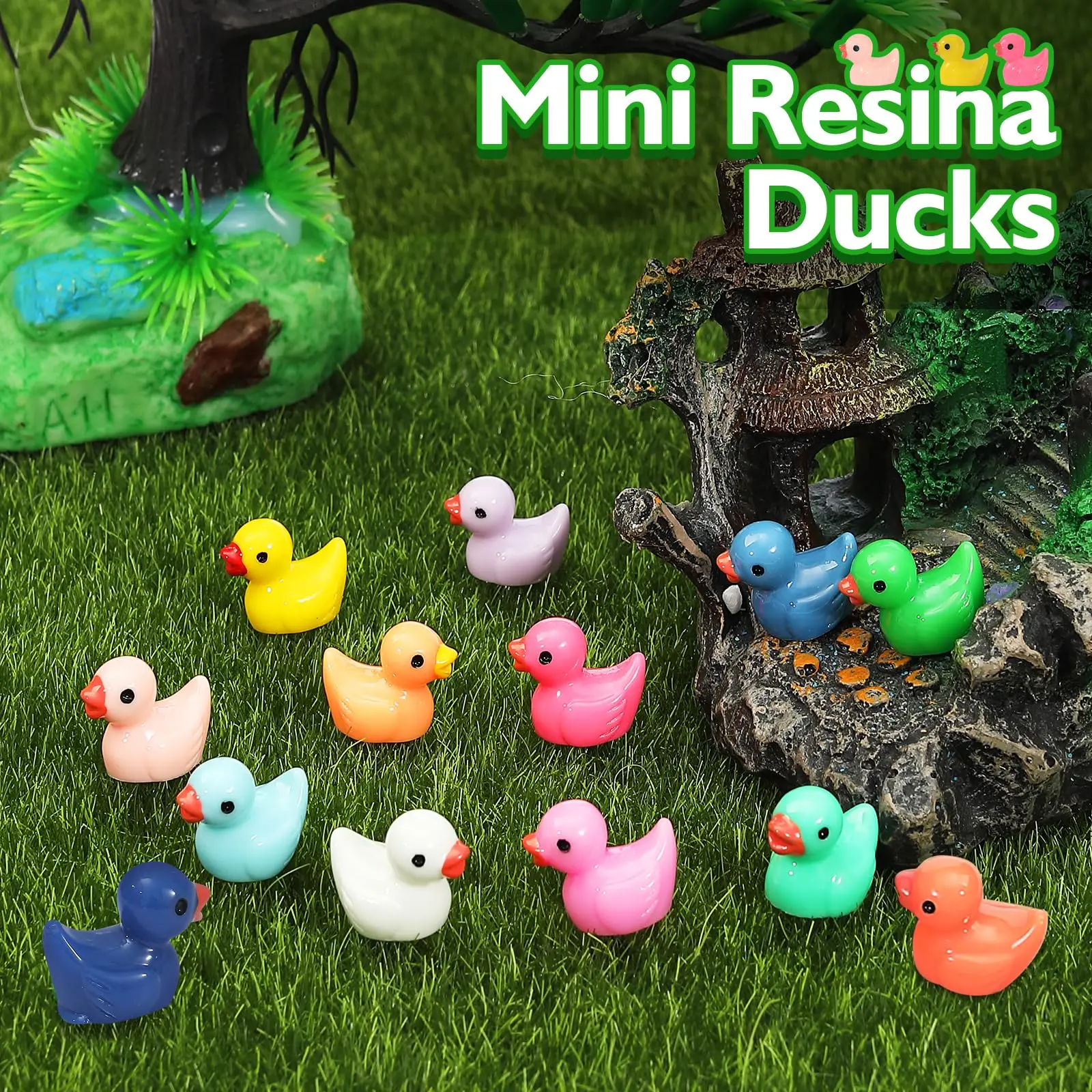 Mini Resina Ducks Bulk, Tiny Ducks Set Decoração em vaso de miniatura Decoração de jardim Dollhouse Bolo, DIY Slime Kit Craft, 50Pcs