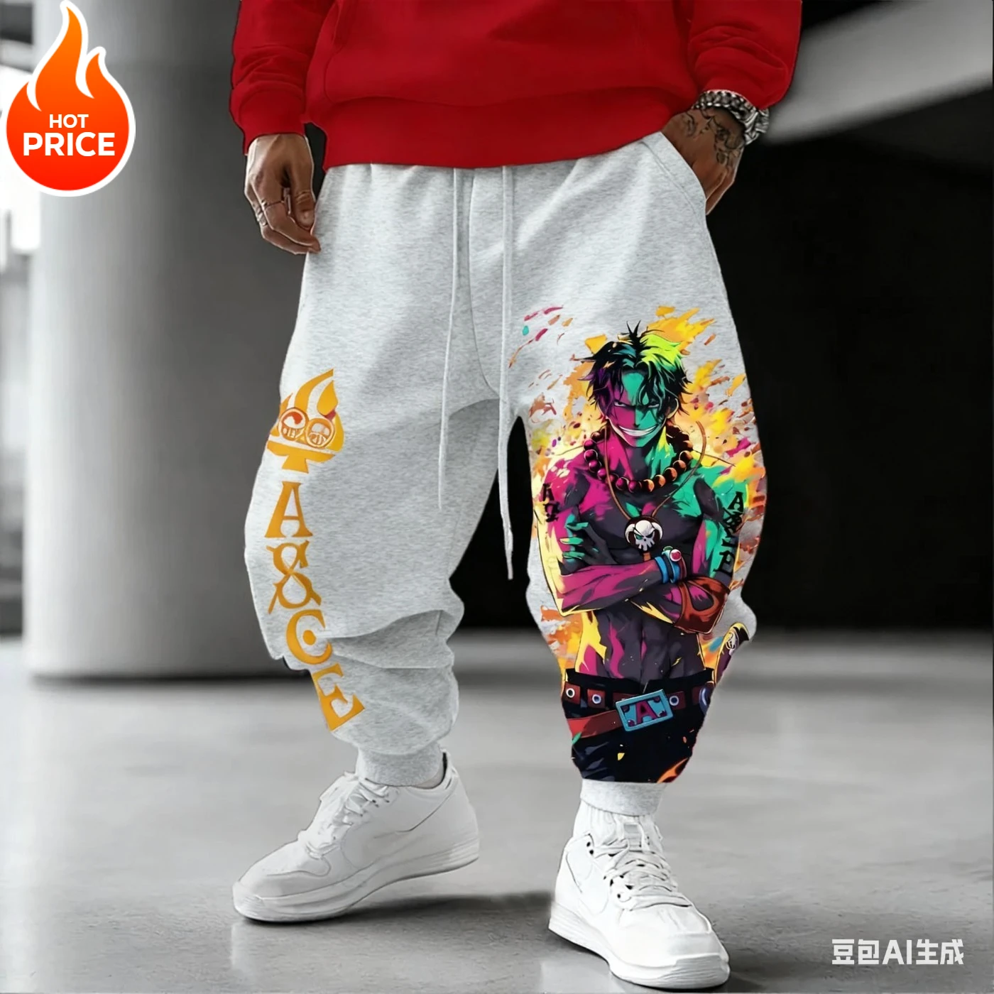 

One Piece Anime Ace Men's Harajuku Winter Cotton Pants Streetwear Fashion Women's Casual Cuffed Sweatpants Unisex Sweatpants Y2K