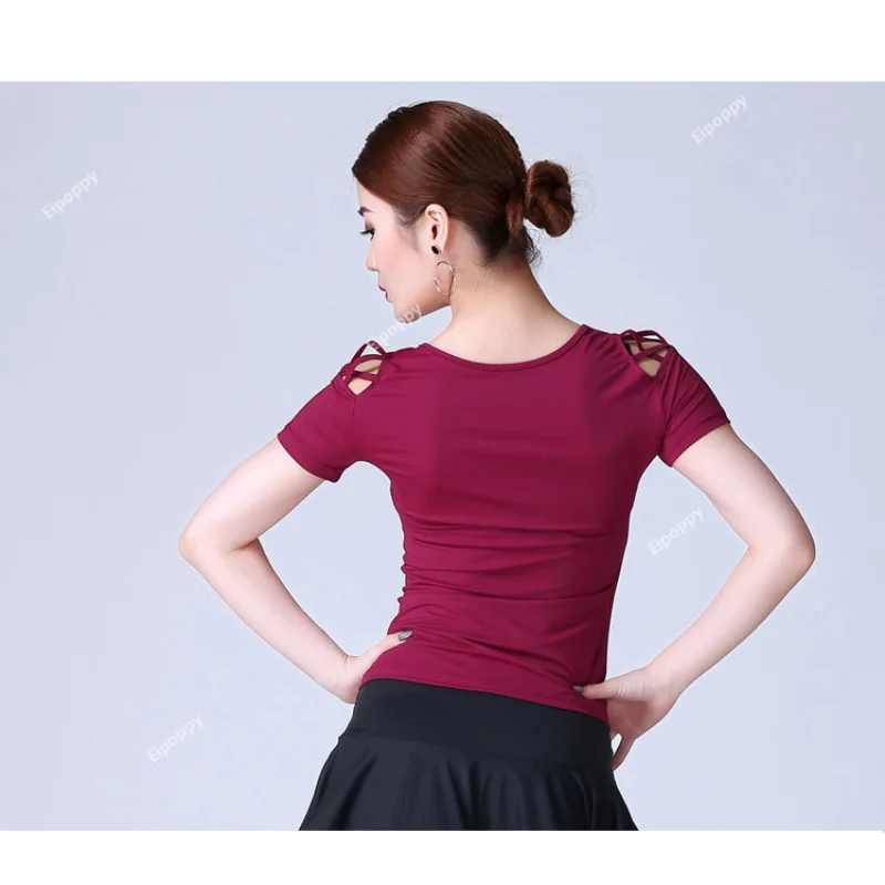 

Рубашка для латинских танцев, женская и взрослая новая летняя рубашка с короткими рукавами для соревнований, современный танцевальный костюм, женская тренировочная одежда