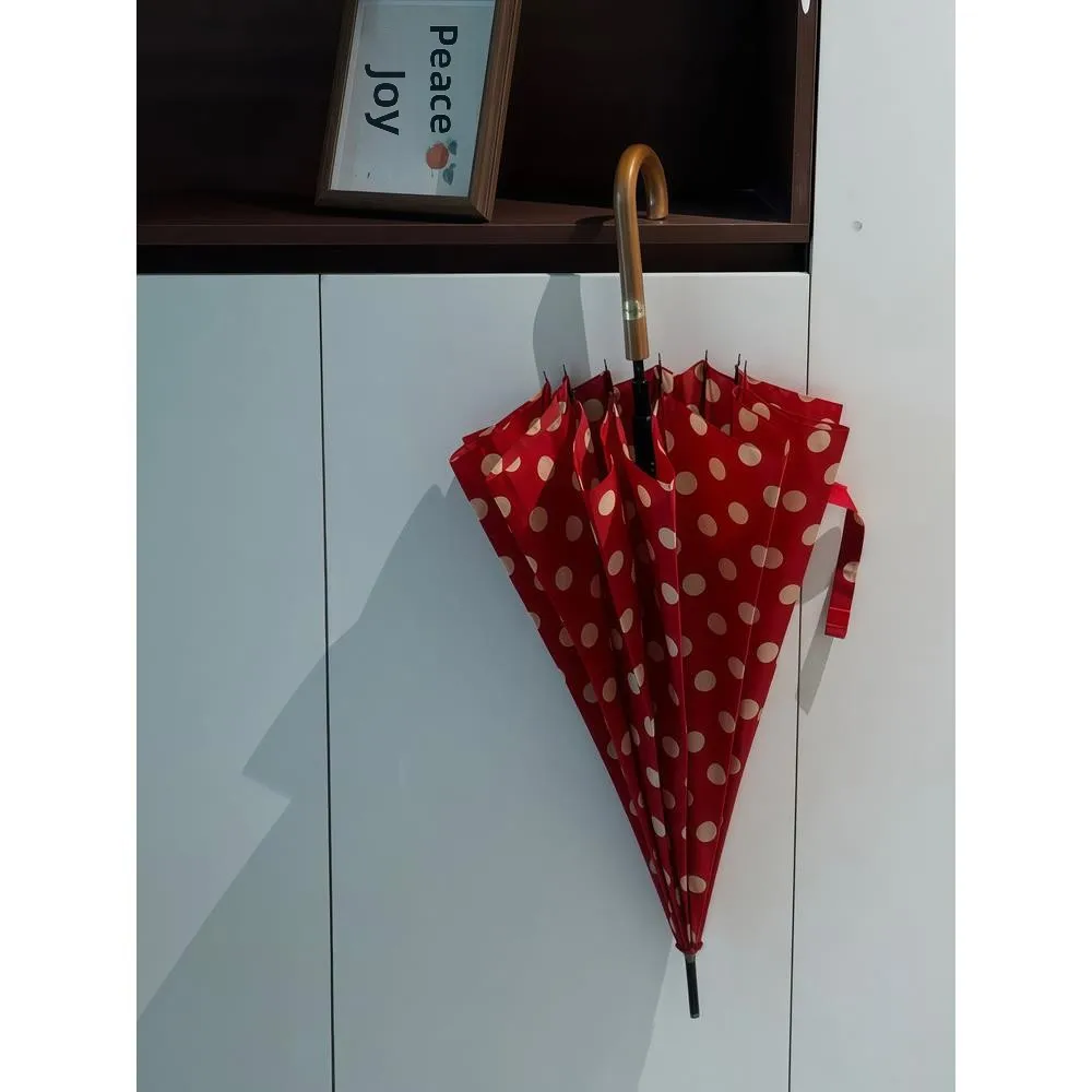 

Винтажный зонт с точечным узором, автоматический, с длинной ручкой, солнцезащитный, непромокаемый, усиленный, с прямой стойкой, для дома и улицы