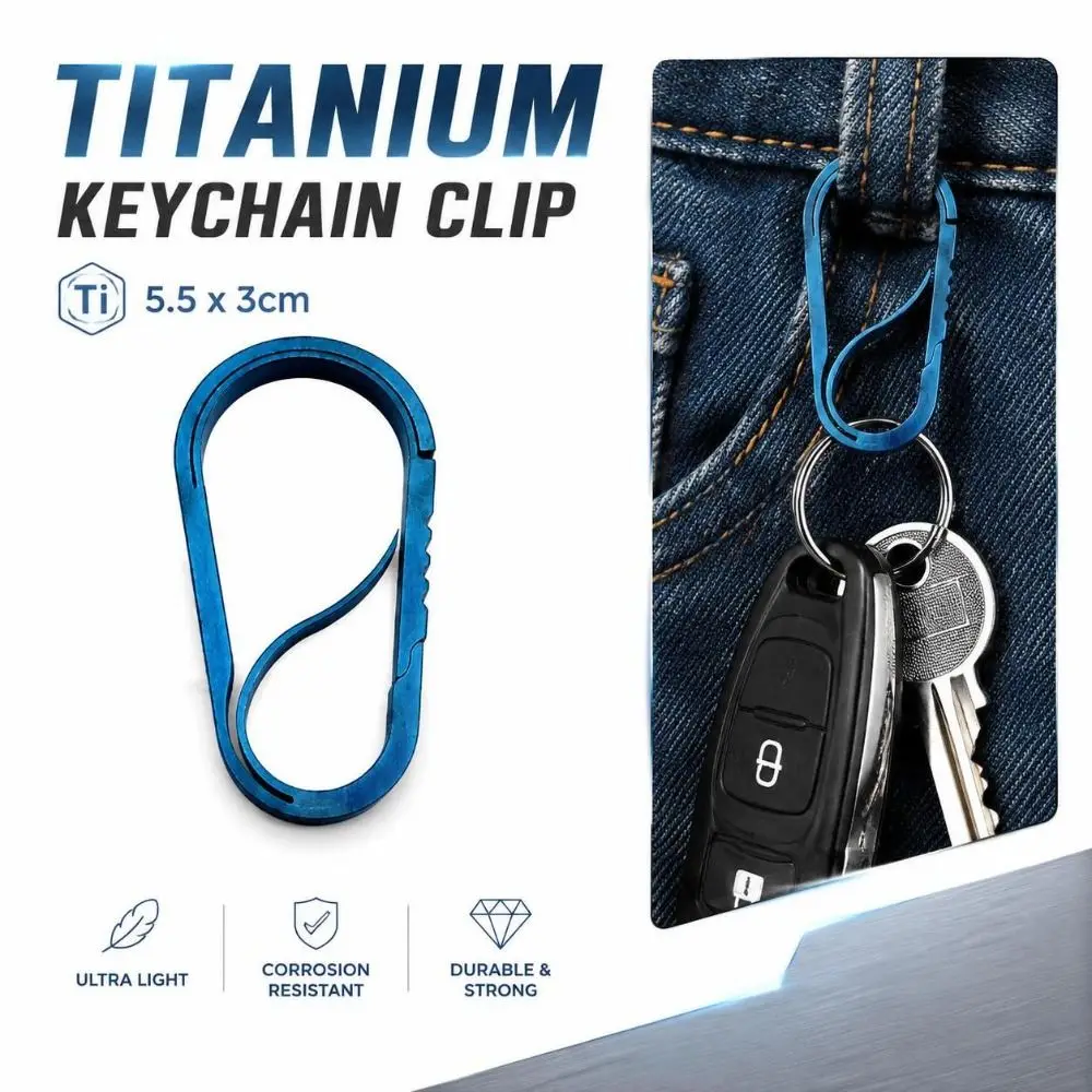 Titanium Titanium Keychain Clip Integrated Spring Titanium Blue EDC Keychain Hook Anti-Loss Lightweight Spring Key Clip