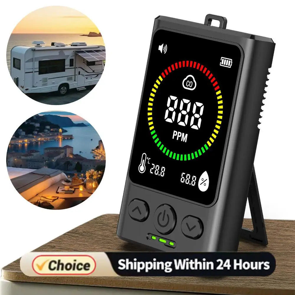 

3-in-1 Carbon Monoxide Detector Rechargeable Temp Humidity Monitor with LCD Display CO Alarm Detector for Travel Camping RV