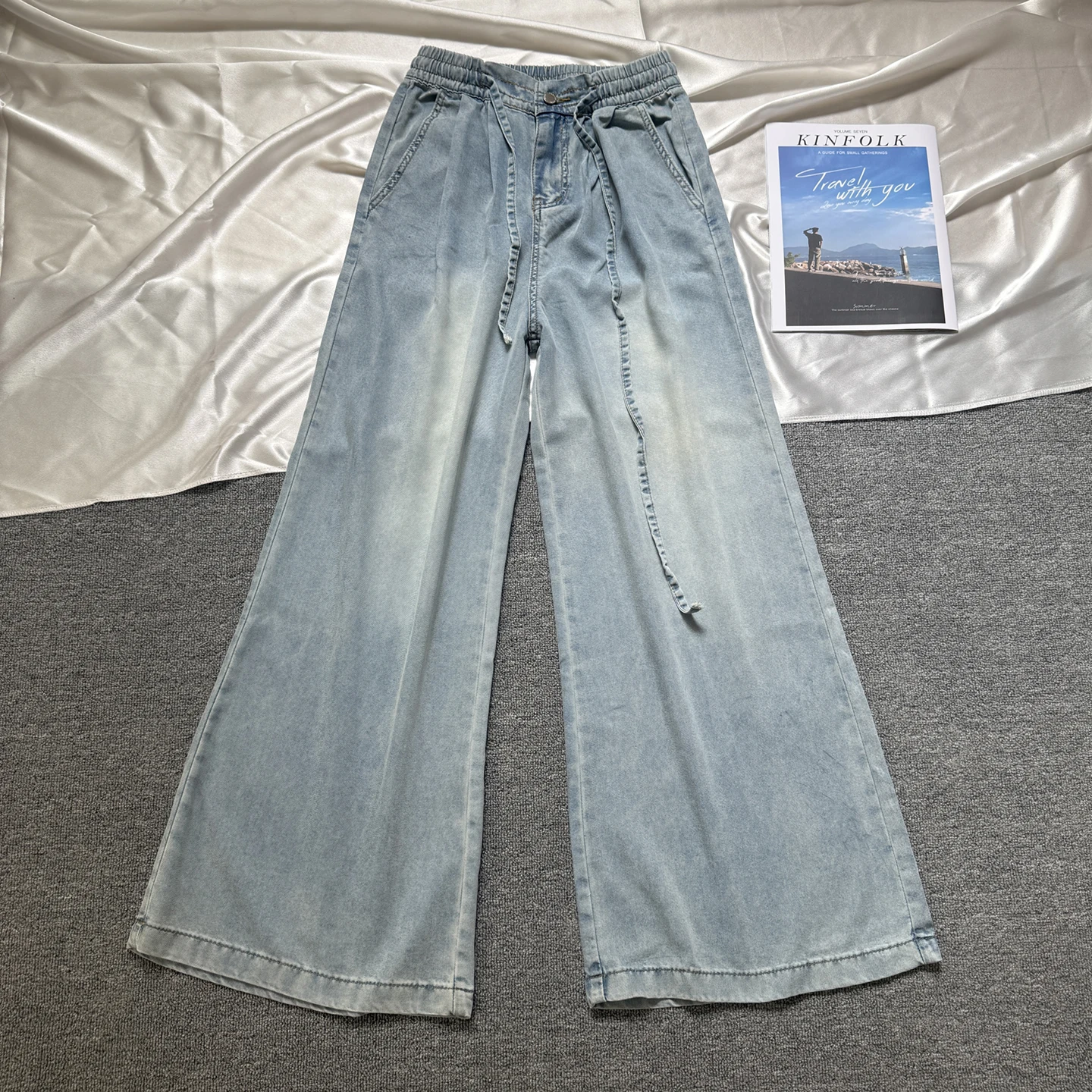 Women'S Fashion Petite - Hochgeschnittene Weite Tencel-Jeans für Damen, Sommer,
