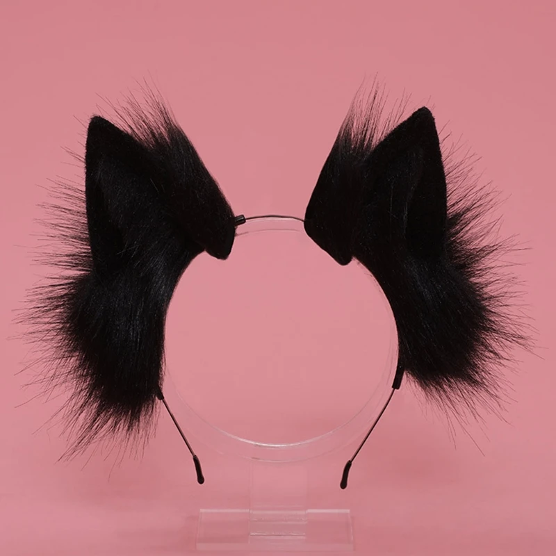 Fait à main pour chat fausse fourrure oreilles bandeau couleur unie moelleux en peluche Animal cheveux cerceau Anime fête