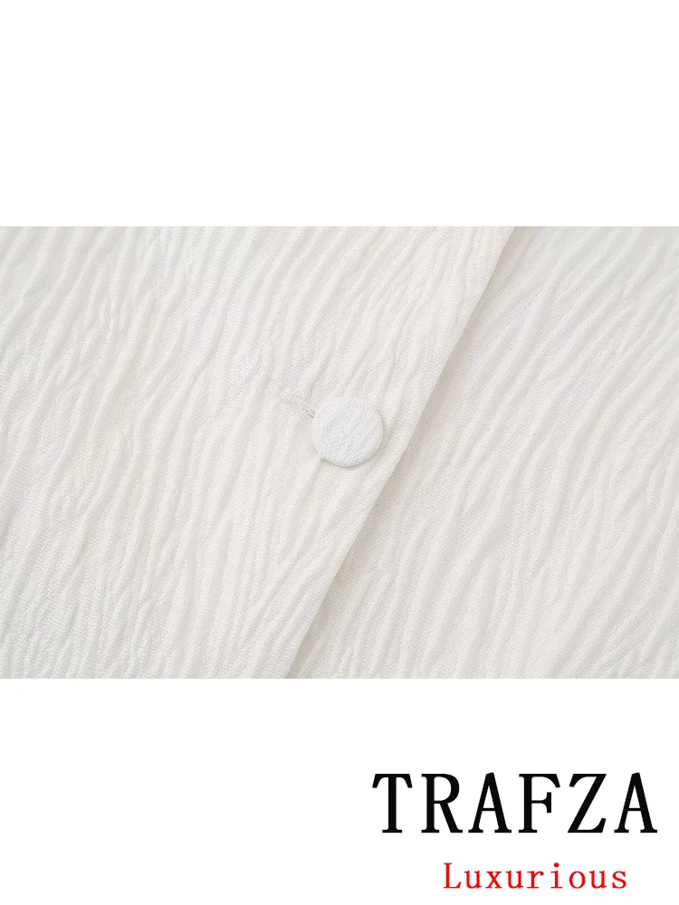 TRAFZA 여성용 빈티지 세트, 화이트 솔리드 싱글 브레스트 질감 짧은 블레이저 및 슬림 스커트, 새로운 패션, 2024 캐주얼 용수철 세트