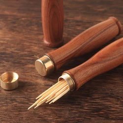 Rosewood Toothpick Holder with Brass Lid Wood Capsule Bucket Box Hiking Portable Toothpick Needle Case Handmade Storage Box