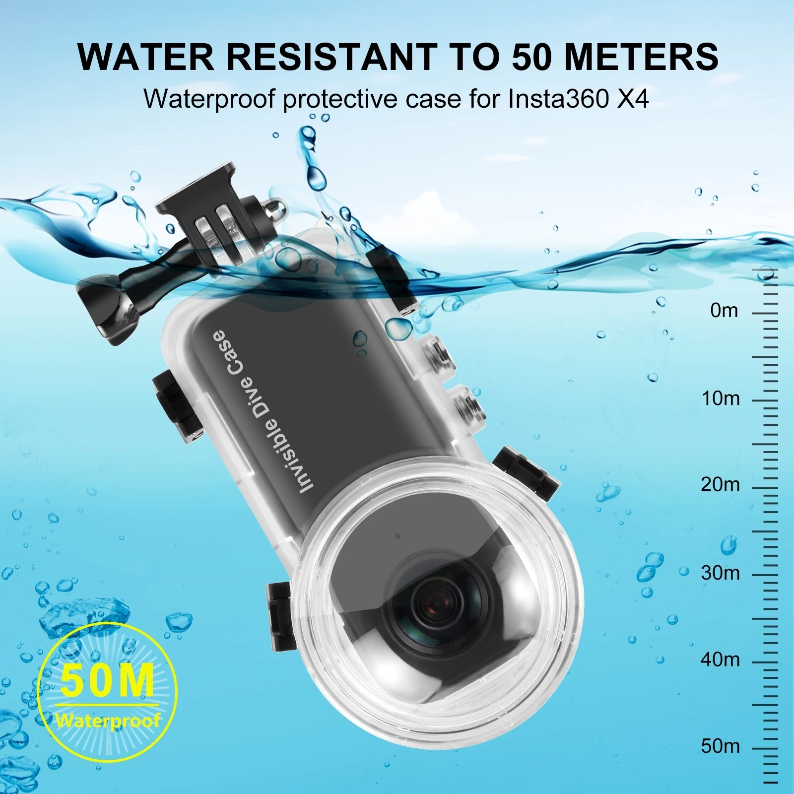 50 Meter Waterproof Shell for Insta360 X4 Sports Camera 8k X4 Camera Diving Case