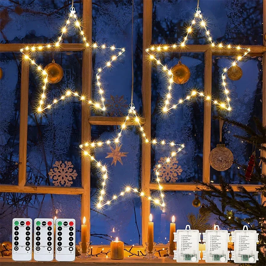 

Tirvose Dia 28CM Christmas Garland String Light Battery Powered Big Iron Star Fairy Light for Holiday Wedding Party Garden Decor