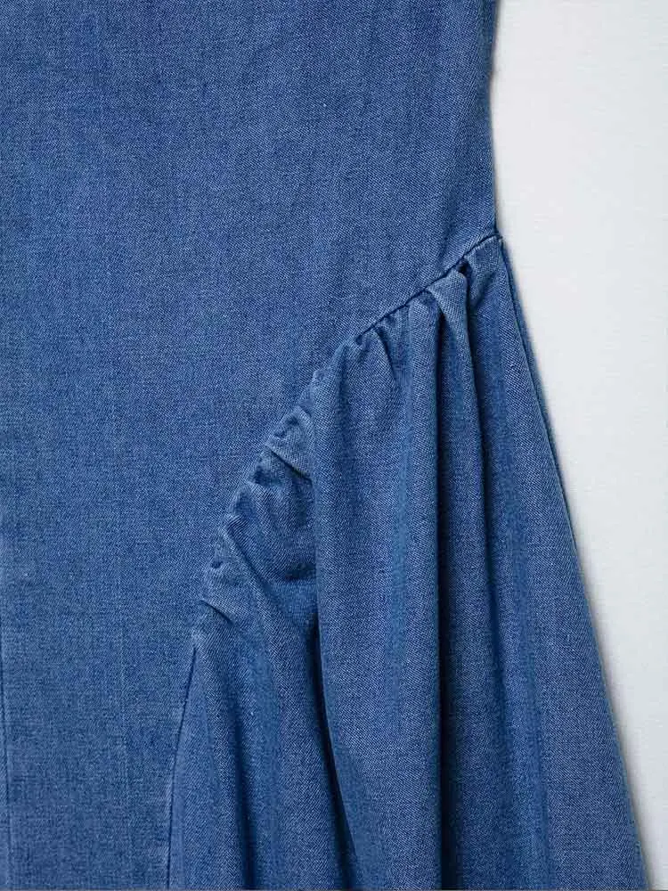 Vestido vaquero de cintura alta con espalda descubierta, diseño versátil, temperamento a la moda para mujer, estilo europeo