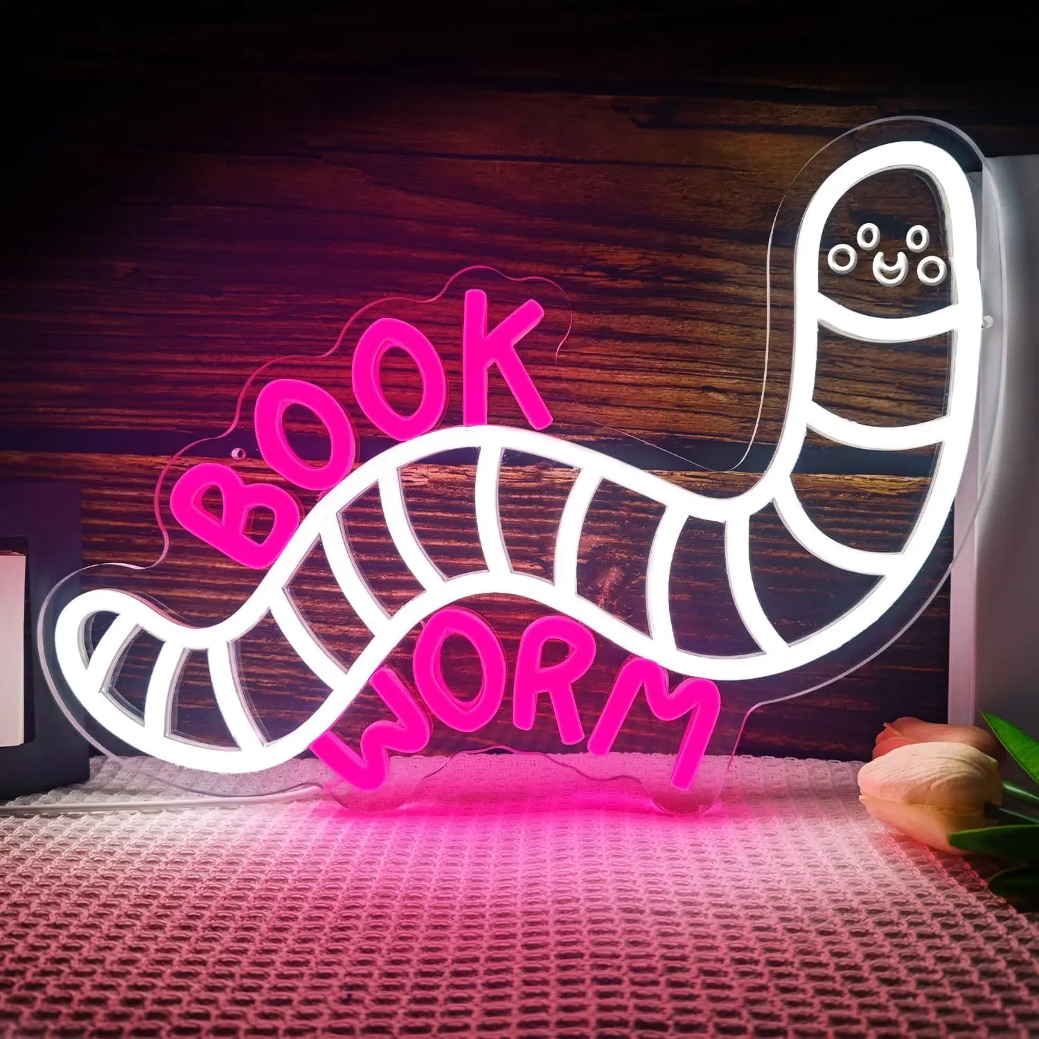 Book Worm LED Neon Light - USB Powered, With Dimmer, Adjustable Brightness, Perfect for Libraries, Reading Rooms, Study Decor