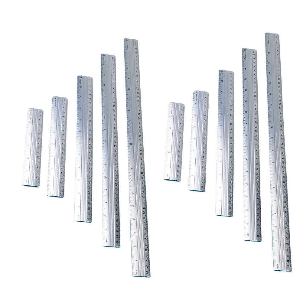 10 قطعة مسطرة ألومنيوم مستقيمة 15 مللي متر 20 مللي متر 30 مللي متر 40 مللي متر 50 مللي متر مجموعة مسطرة معدنية متعددة الألوان للطلاب أدوات الهندسة القرطاسية