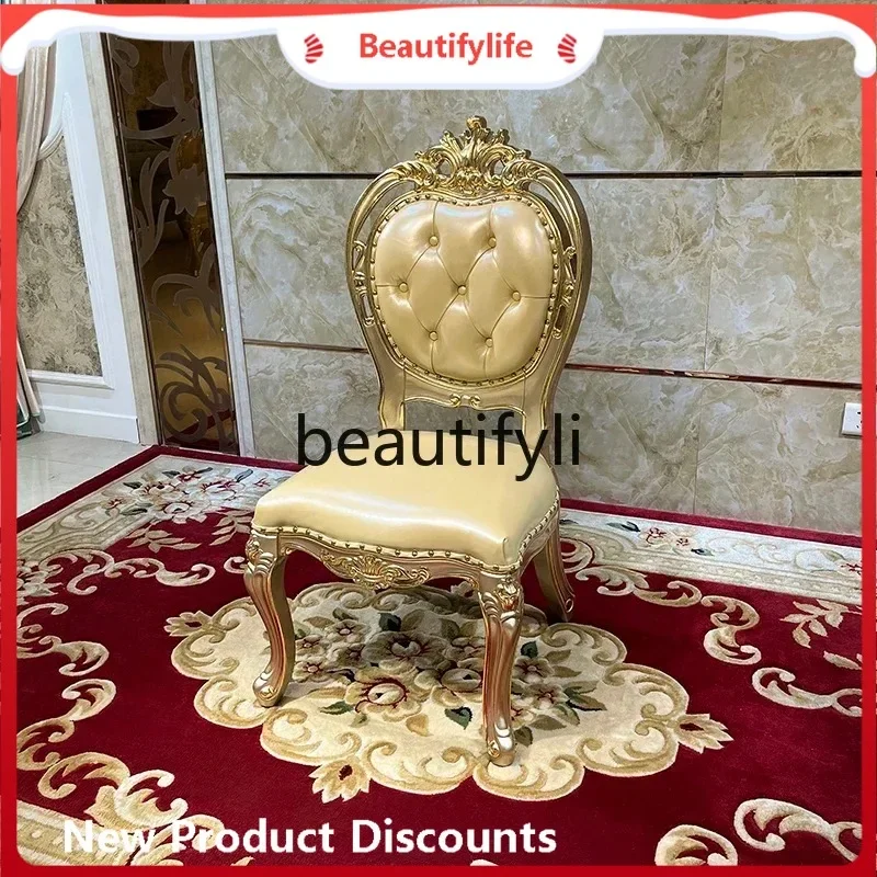

FG28French leather dining chair soft bag chair luxury carved book chair solid wood dining room furniture