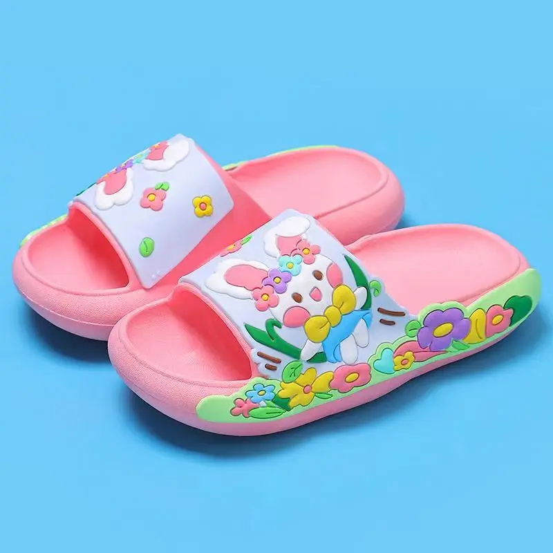 Zapatillas informales de dibujos animados de una palabra para niños, zapatilla de baño antideslizante de suela suave para niñas, novedad de verano 2024