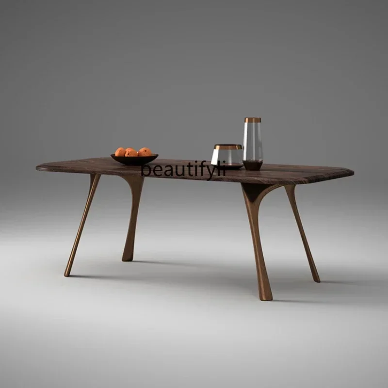 

N North America Black Walnut Wood Table Rectangular Villa New Chinese Style Light Luxury Dining Table