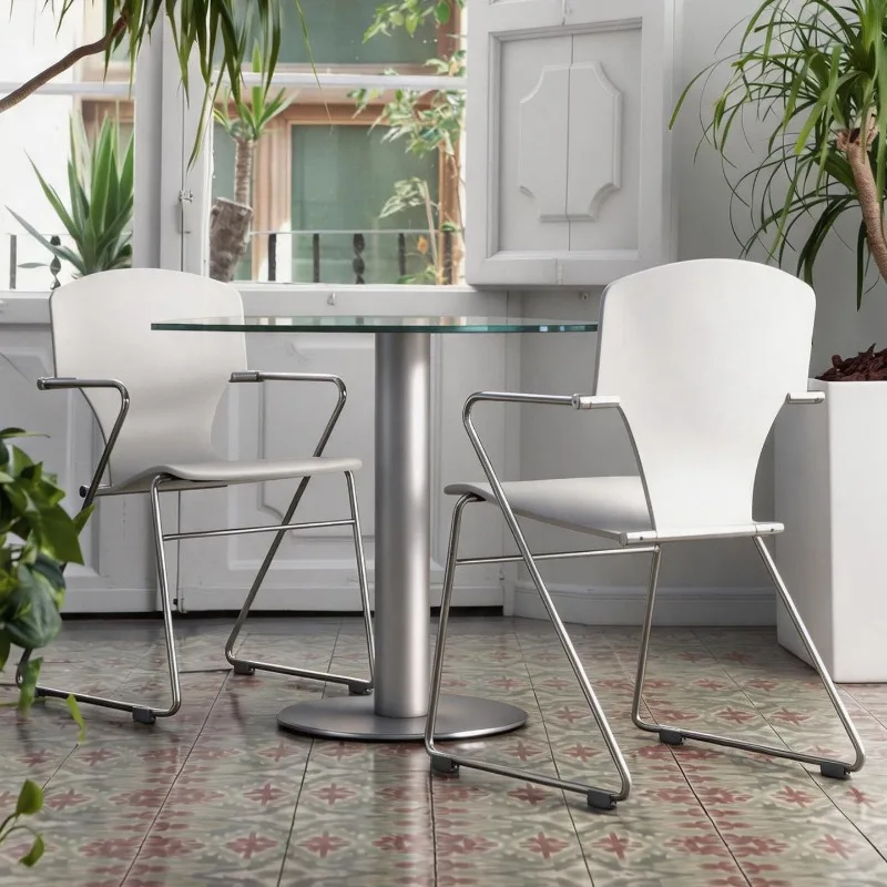 Modern Simple Dining Chair Chrome Plated Solid Steel Frame Cantilever Stackable Dining Chair