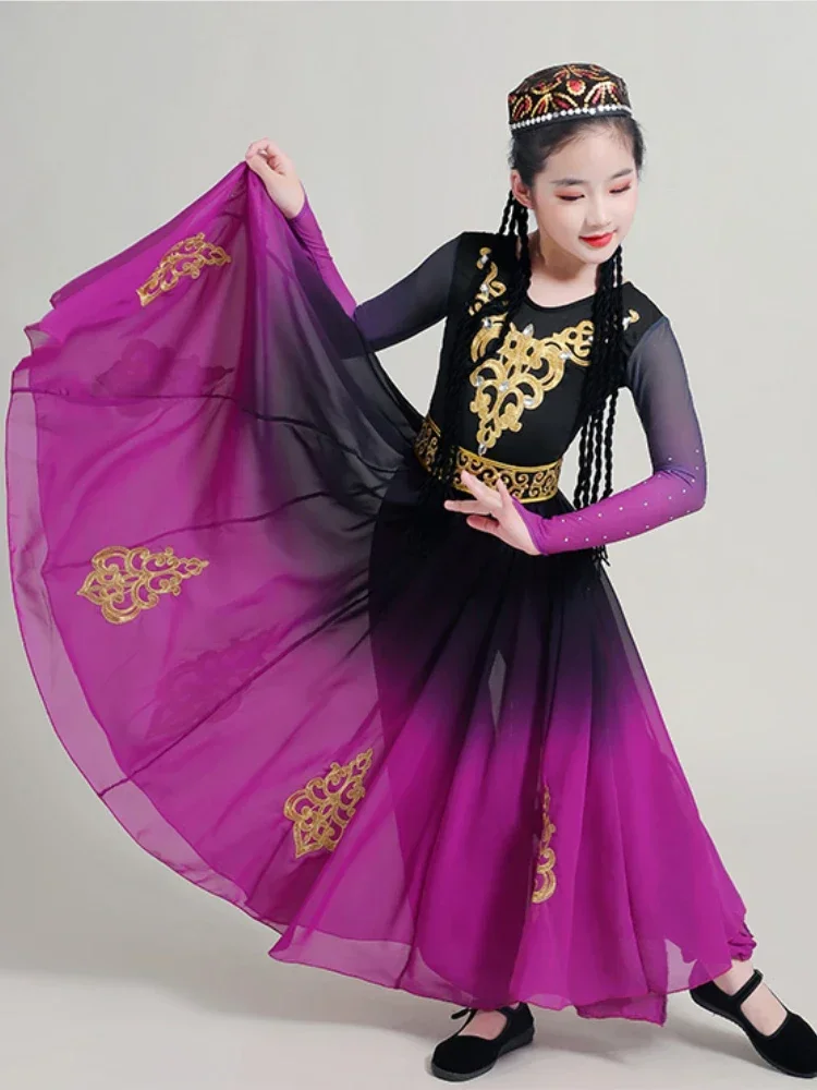 Tradycyjny chiński strój do tańca ludowego, orientalny styl etniczny, damski strój do tańca narodowego, kostiumy do tańca ujgurskiego z Xinjiang na scenę