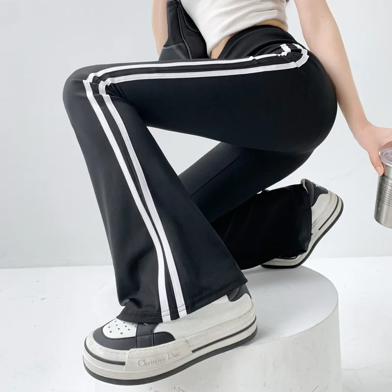 

Fashion Side Stripe Flared Shark Pants Female Thin Style Leggings High Waist Hip Liftting Workout Running Skinny Yoga Leggings