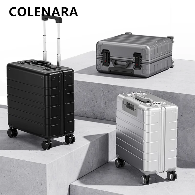 COLENARA حقيبة سفر محمولة مقاس 18 بوصة جميع سبائك الألومنيوم والمغنيسيوم صندوق الصعود حقيبة تروللي بعجلات صغيرة أمتعة الأعمال للرجال #1