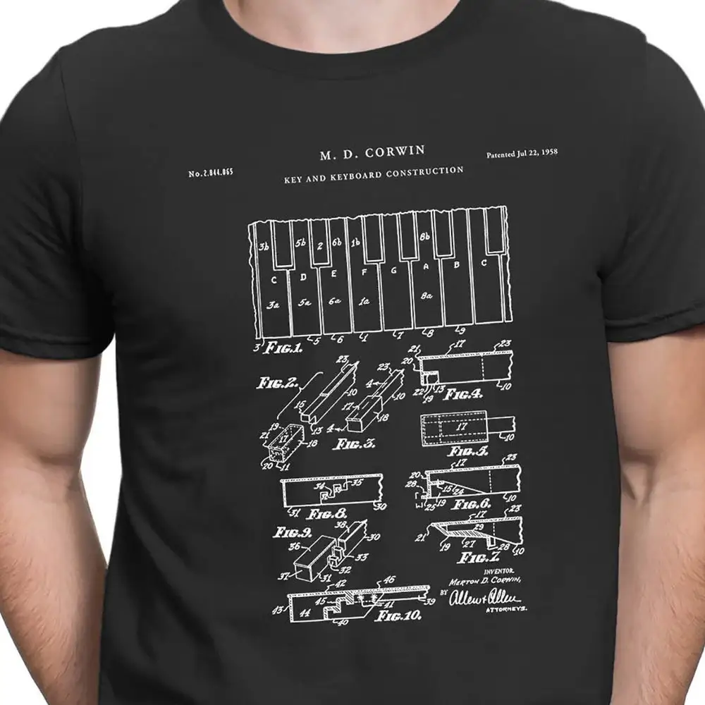 Piano Keys And Keyboard Patent Prints Blueprint S Music Decor Musician Poste Teacher Pt616 T Shirt