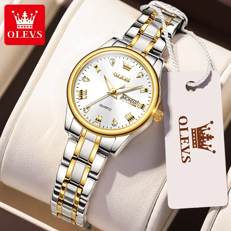 Olevs 5563 relógio de quartzo de luxo feminino elegante aço inoxidável relógios femininos presentes à prova dwaterproof água moda tendência senhoras relógio ﻿