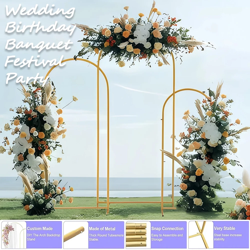 

Gold Wedding Arch Stand Party Decor Balloon Arch Metal Frame Backdrop Holder Bracket Ceremony Decoration 4FT 5FT 6FT 6.6FT 7.2FT