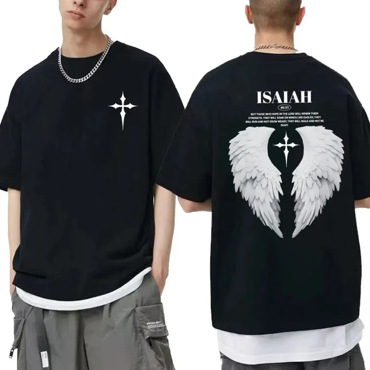 Christian Jesus Angel Wings Graphic T Shirts Men Women Hip Hop Fashion Vintage Short Sleeve Tshirt Man Oversized Cotton T-shirts