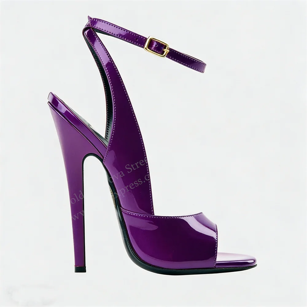 16cm Gold Patent Leather High Heel Sandals Women Open Toe Stiletto Heel Slingback Buckle Strap Plus Size Can Be Customized Pumps view 6