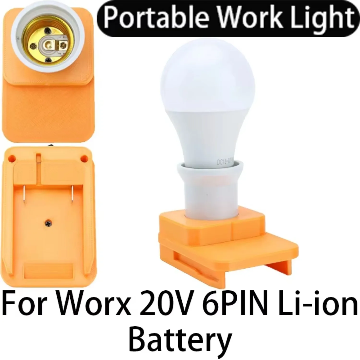 LED Work Light Portable E27 Bulbs for Worx 6PIN 20V Battery Powered Cordless  Lamp Daylight White Non-Dimmable Portable Lantern