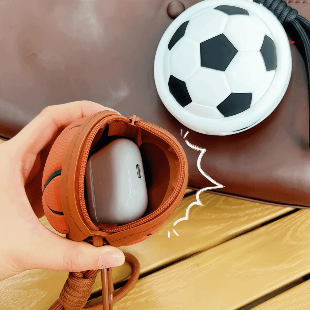 Creative Sporty Ball Shaped Coin Purse Waterproof Basketball Headphone Pouch Small Size Trendy Storage Bag Personal Use