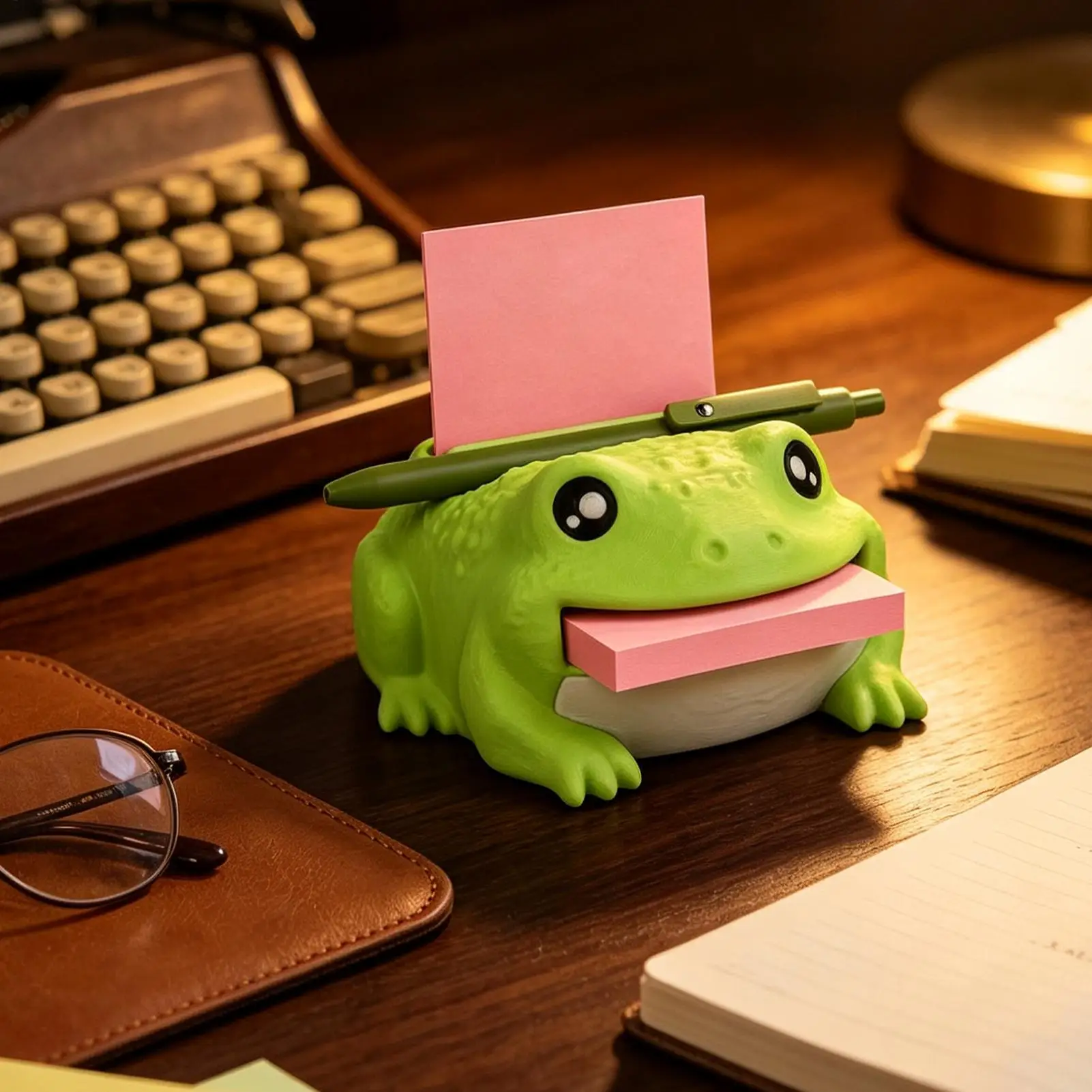Frog Shaped Sticky Note Organizer Cute Desktop Notepad Holder Kawaii Memo Dispenser for Office Home Classroom Dorm, Desk Decor