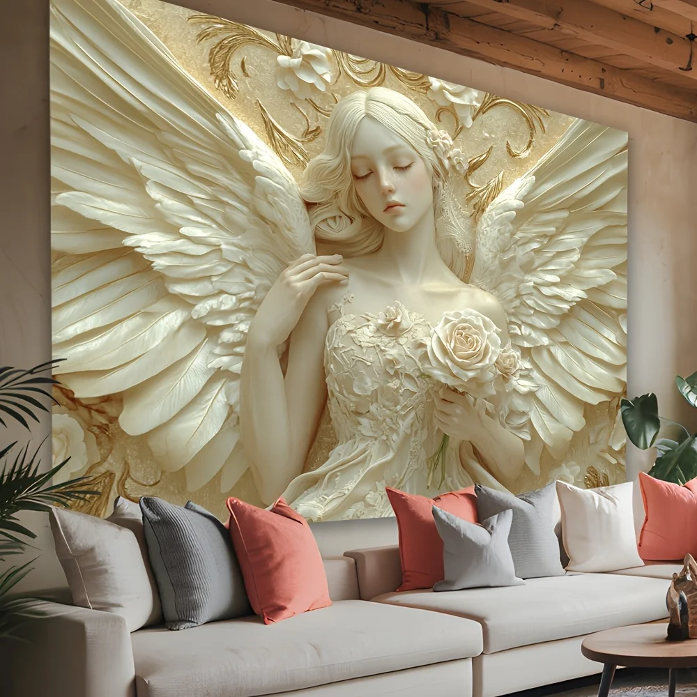 Ethereal Angel with Roses Tapestry - Perfect for Adding Serene and Elegant Style to Any Room Decor, Ideal for Home Use