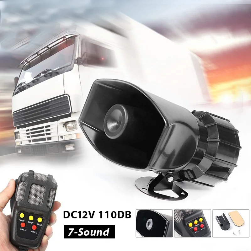 EAFC Car Horn 7 Sounds Car Siren Air Horn Tone Car Siren Horn Microphone PA Speaker System Emergency Amplifier Siren 12V