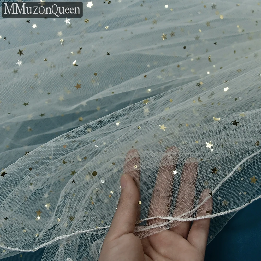 MMQ M14 Star Moon Sequins Veil Hot Sale Wholesale 2 Tier Yarn With Comb Bridal Wedding Veil Engagement Woman Accessories