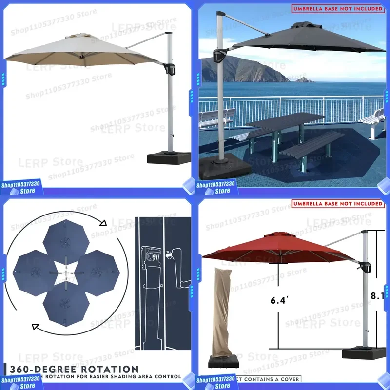 11ft Roman Patio Umbrella Aluminum Frame Outdoor Sunshade for Cafe Restaurant with Heavy Duty Base High Quality Weather