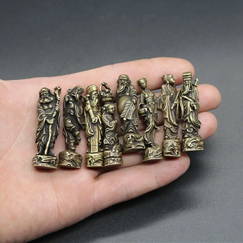 A Set Little Bronze Statues Handmade Brass Eight Immortals Crossing The Sea